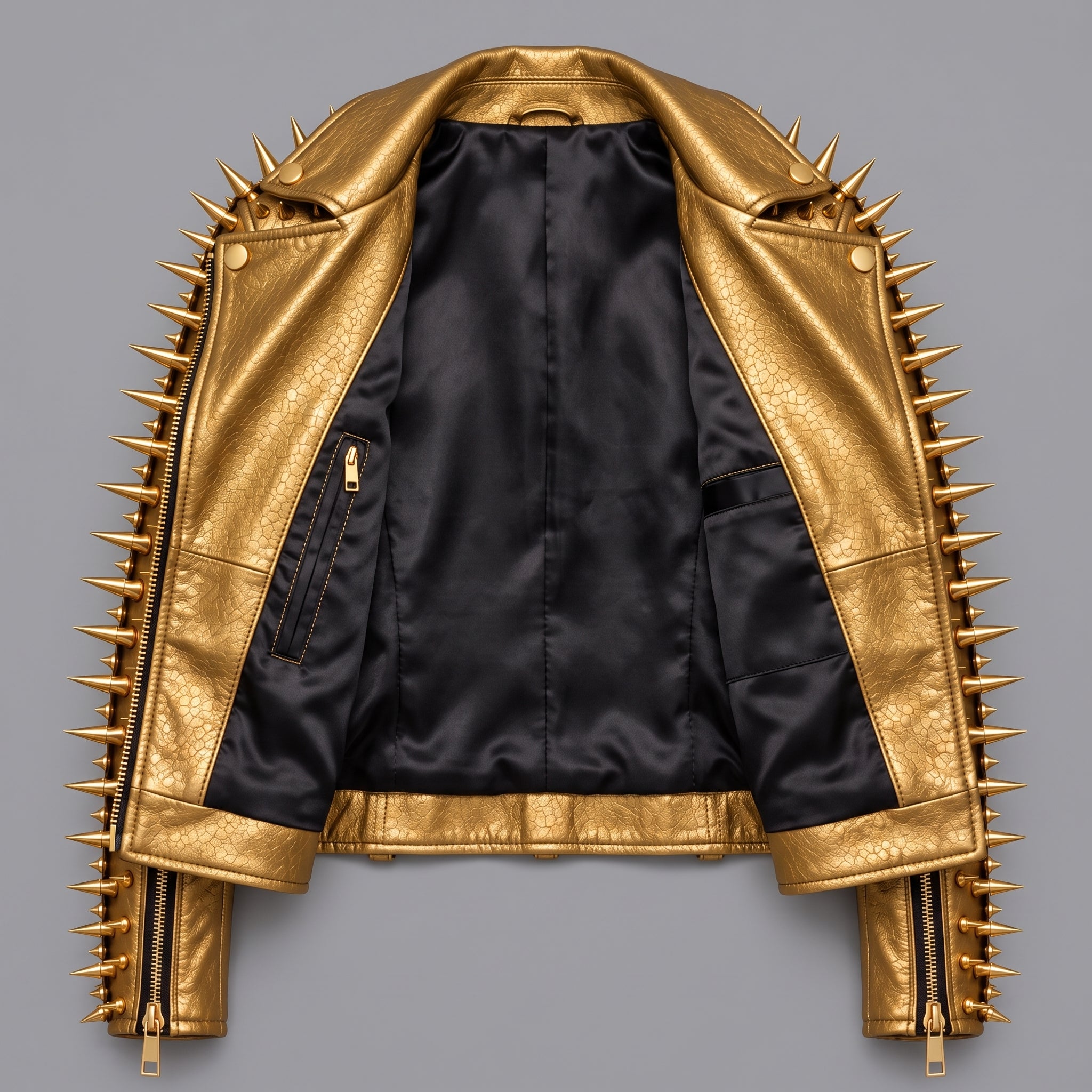 Women's Gold Leather Biker Jacket — Acley