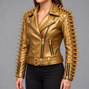 Women's Gold Leather Biker Jacket — Acley