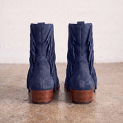Women's Navy Blue Fringe Suede Western Boots — Crawford