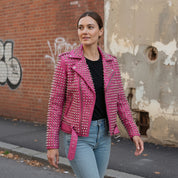 Women's Pink Studded Leather Biker Jacket — Lowton