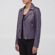 Women's Purple Leather Biker Jacket — Tyndall