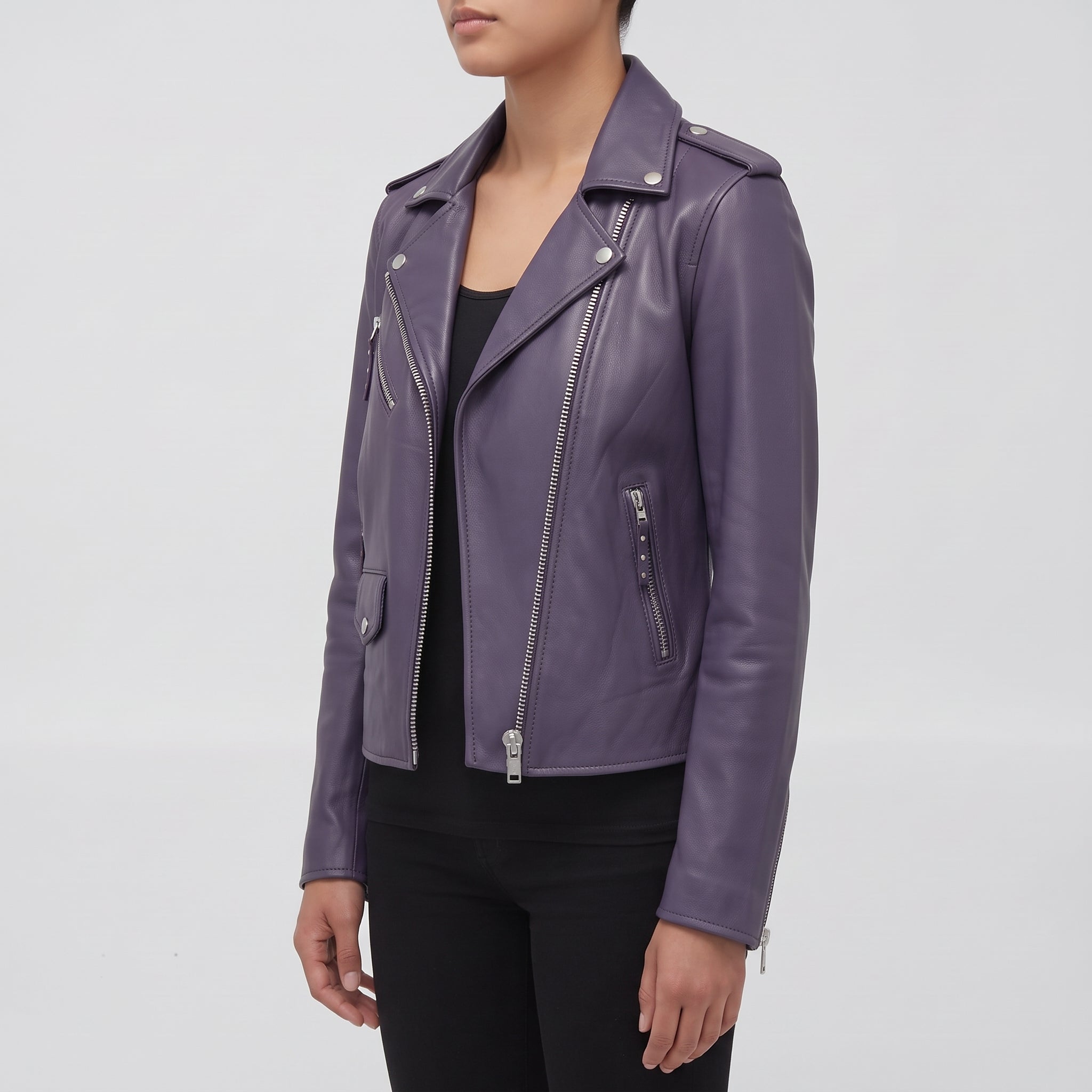 Women's Purple Leather Biker Jacket — Tyndall
