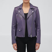 Women's Purple Leather Biker Jacket — Tyndall