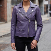 Women's Purple Leather Biker Jacket — Tyndall