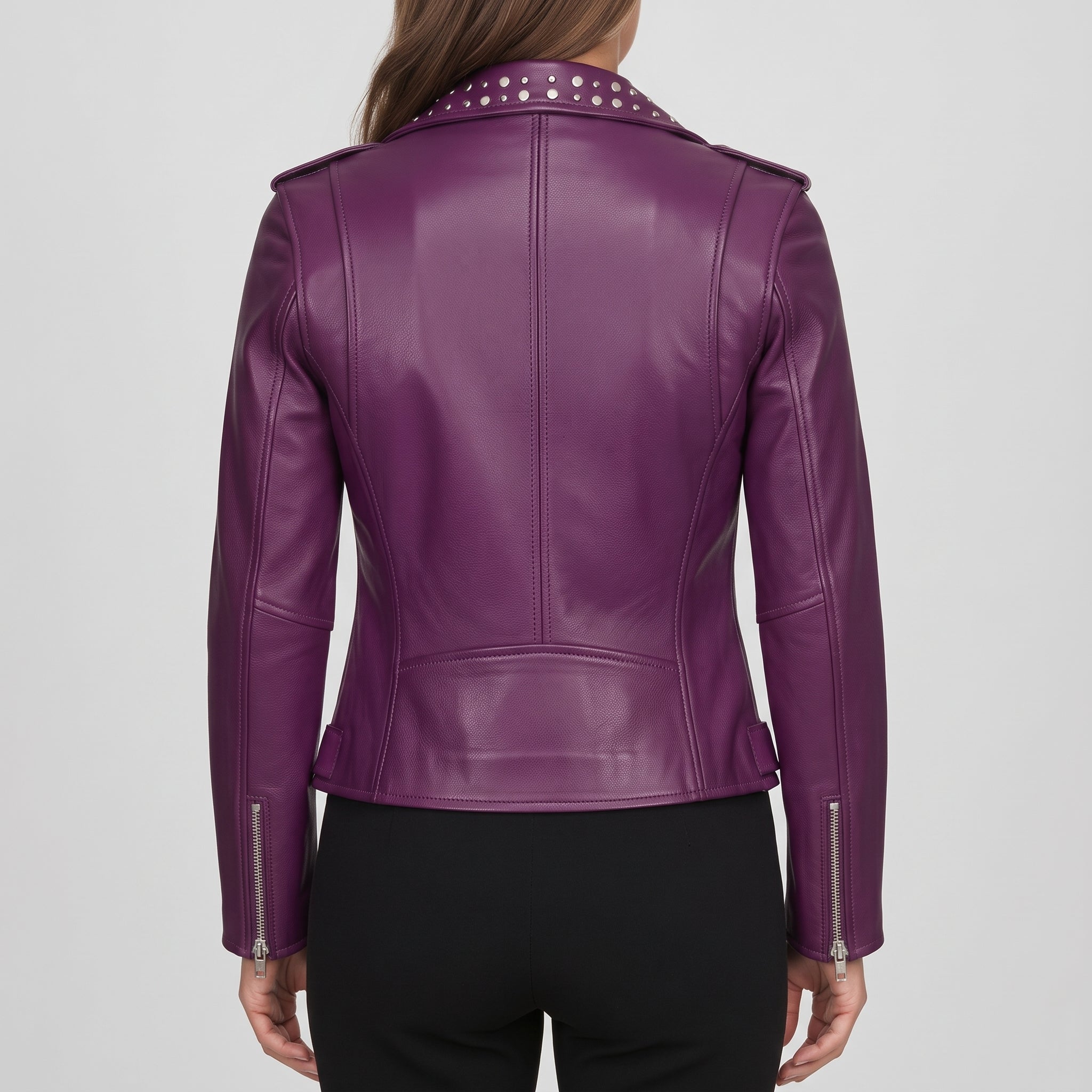 Women's Purple Studded Leather Biker Jacket — Greenwood