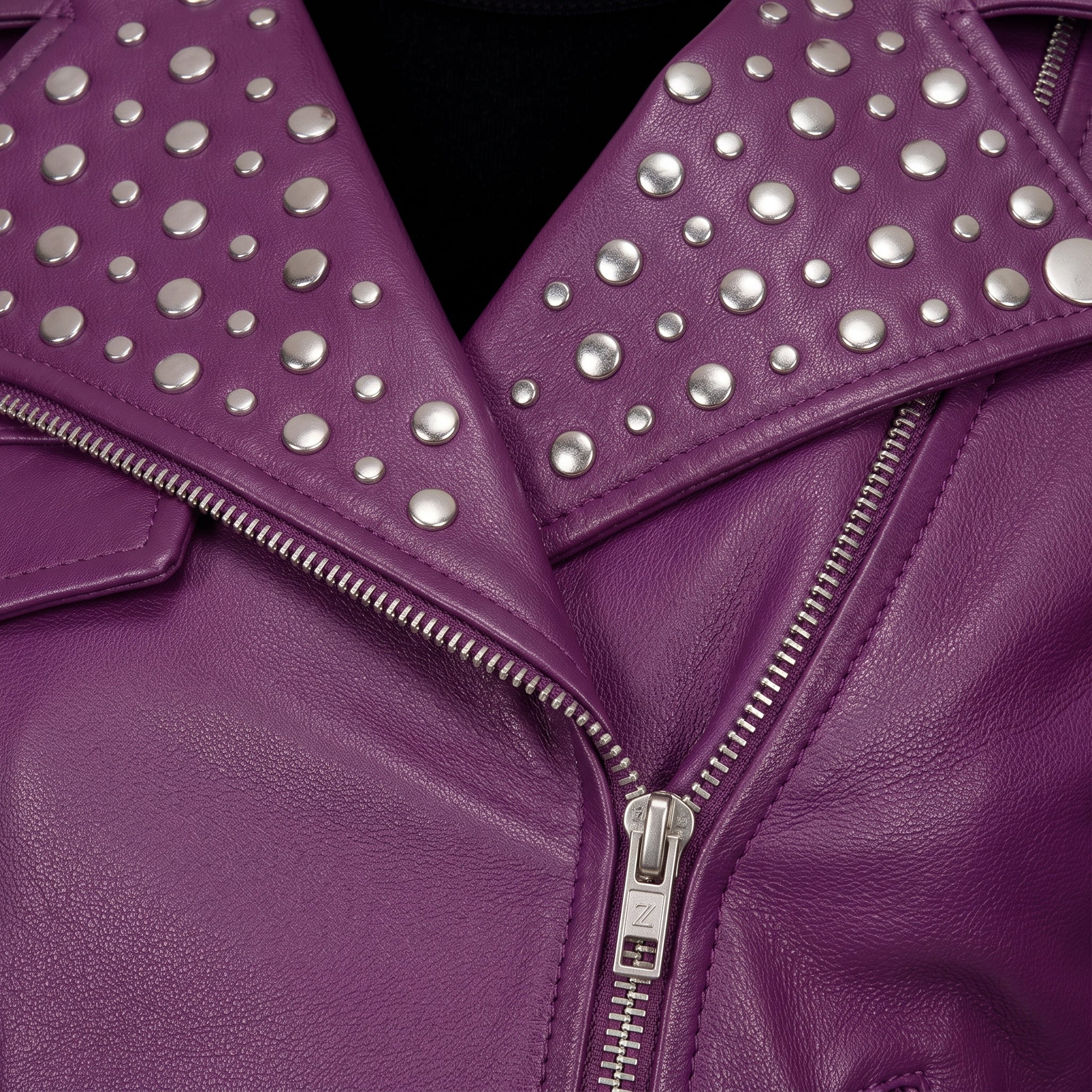 Women's Purple Studded Leather Biker Jacket — Greenwood