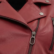 Women's Red Leather Biker Jacket — Askwith