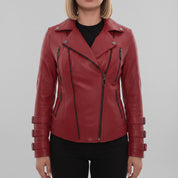 Women's Red Leather Biker Jacket — Askwith