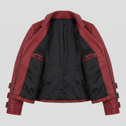 Women's Red Leather Biker Jacket — Askwith