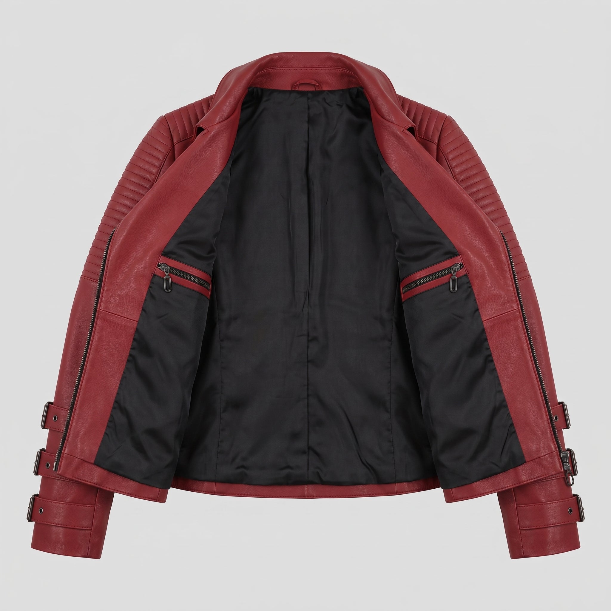 Women's Red Leather Biker Jacket — Askwith