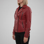 Women's Red Leather Biker Jacket — Askwith