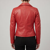 Women's Red Leather Biker Jacket — Bagendon