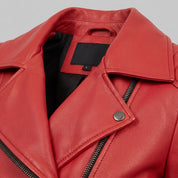 Women's Red Leather Biker Jacket — Bagendon