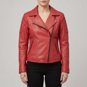 Women's Red Leather Biker Jacket — Bagendon
