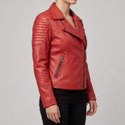 Women's Red Leather Biker Jacket — Bagendon