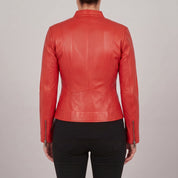 Women's Red Leather Cafe Racer Jacket — Clawson
