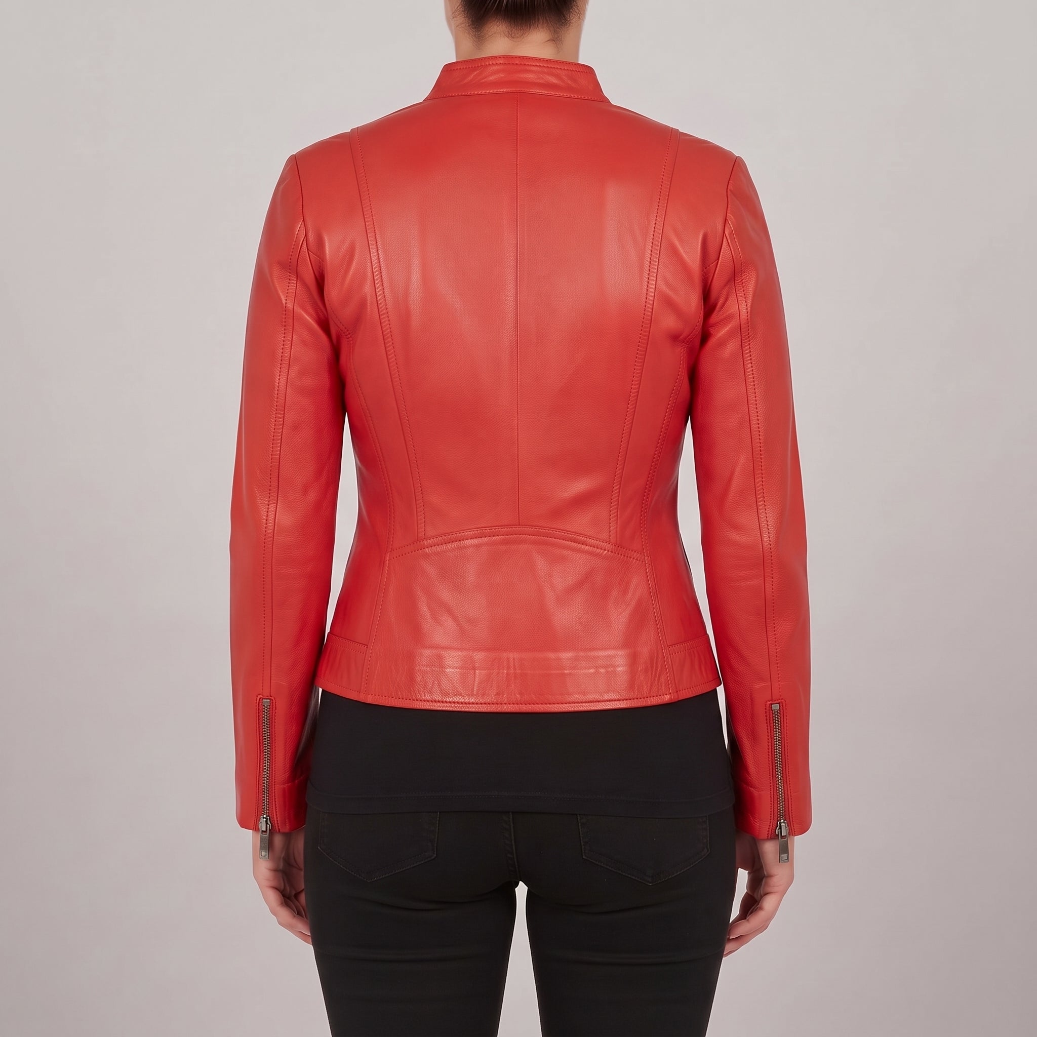 Women's Red Leather Cafe Racer Jacket — Clawson