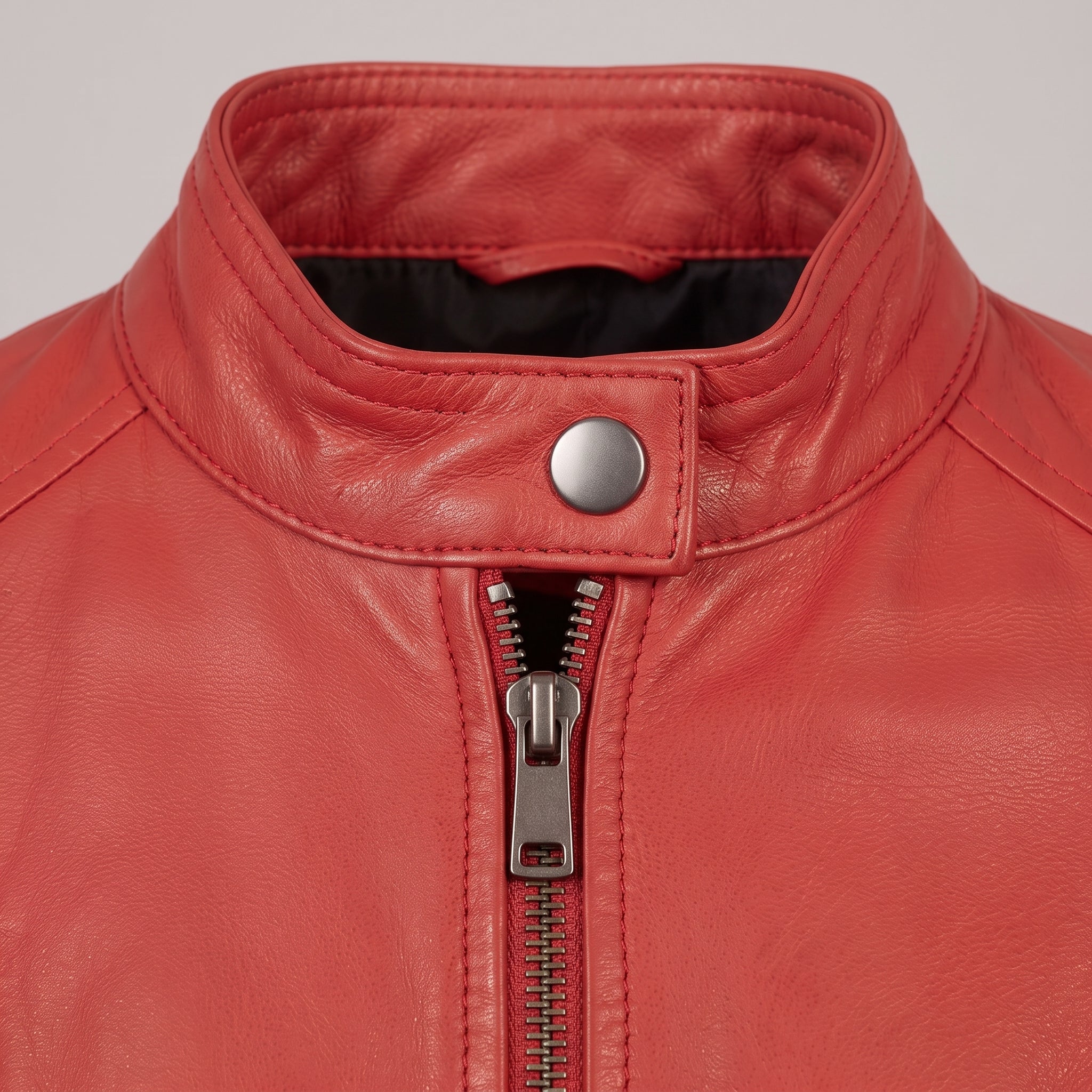 Women's Red Leather Cafe Racer Jacket — Clawson