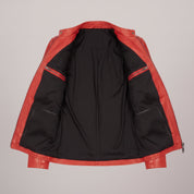 Women's Red Leather Cafe Racer Jacket — Clawson