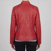 Women's Red Leather Biker Jacket — Hammond