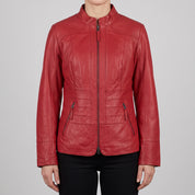 Women's Red Leather Biker Jacket — Hammond