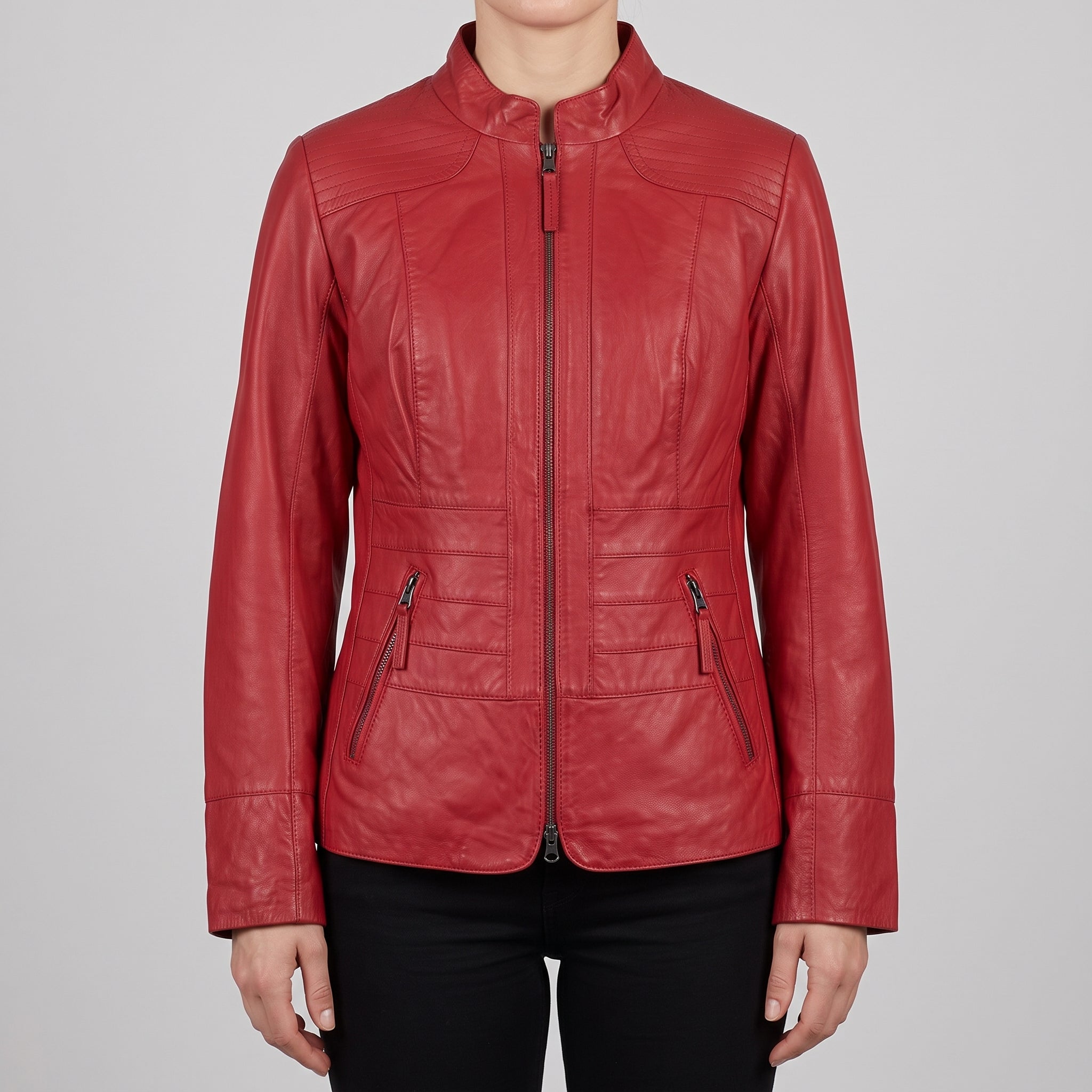 Women's Red Leather Biker Jacket — Hammond