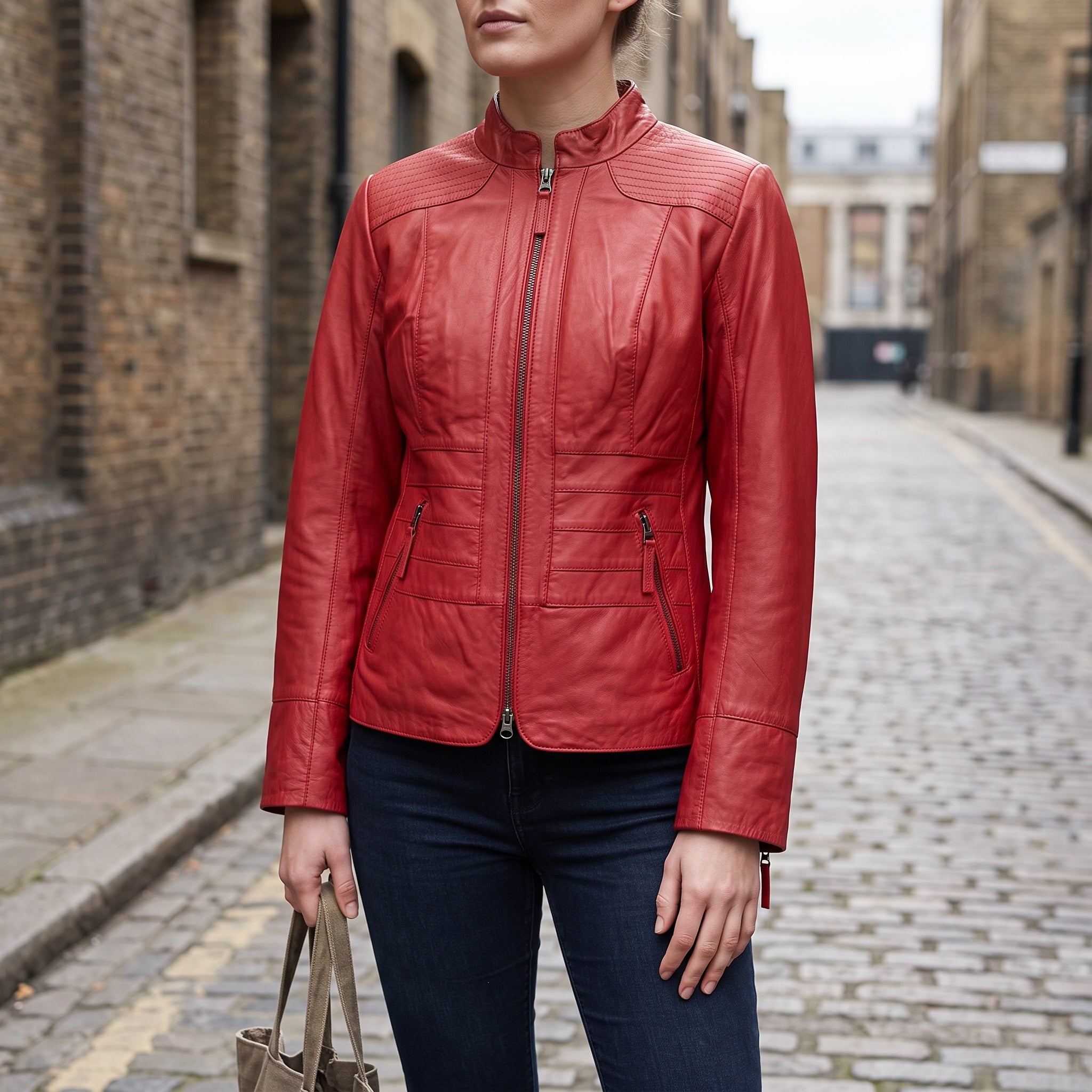 Women's Red Leather Biker Jacket — Hammond