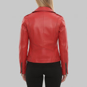Women's Red Pebbled Leather Biker Jacket — Ashford