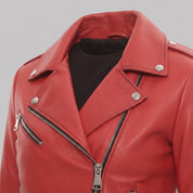 Women's Red Pebbled Leather Biker Jacket — Ashford
