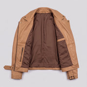 Women's Tan Asymmetric Zip Leather Biker Jacket — Braidwood