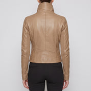 Women's Tan Asymmetric Zip Leather Biker Jacket — Harrogate