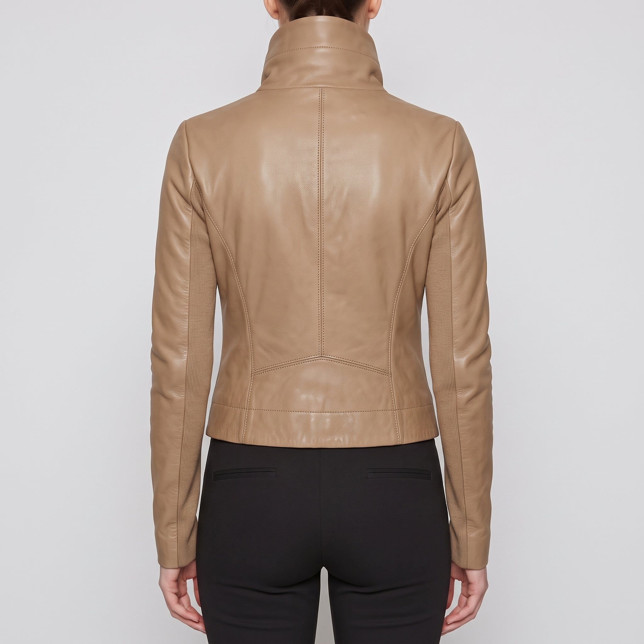 Women's Tan Asymmetric Zip Leather Biker Jacket — Harrogate