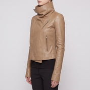Women's Tan Asymmetric Zip Leather Biker Jacket — Harrogate