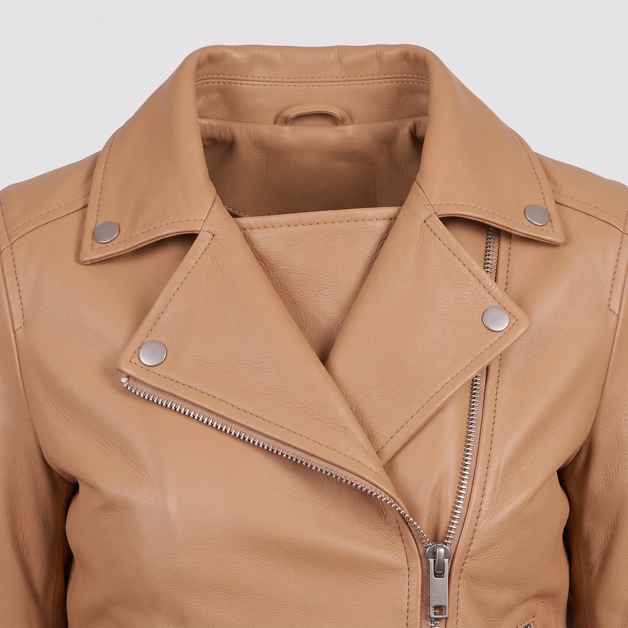 Women's Tan Asymmetric Zip Leather Biker Jacket — Mortimer