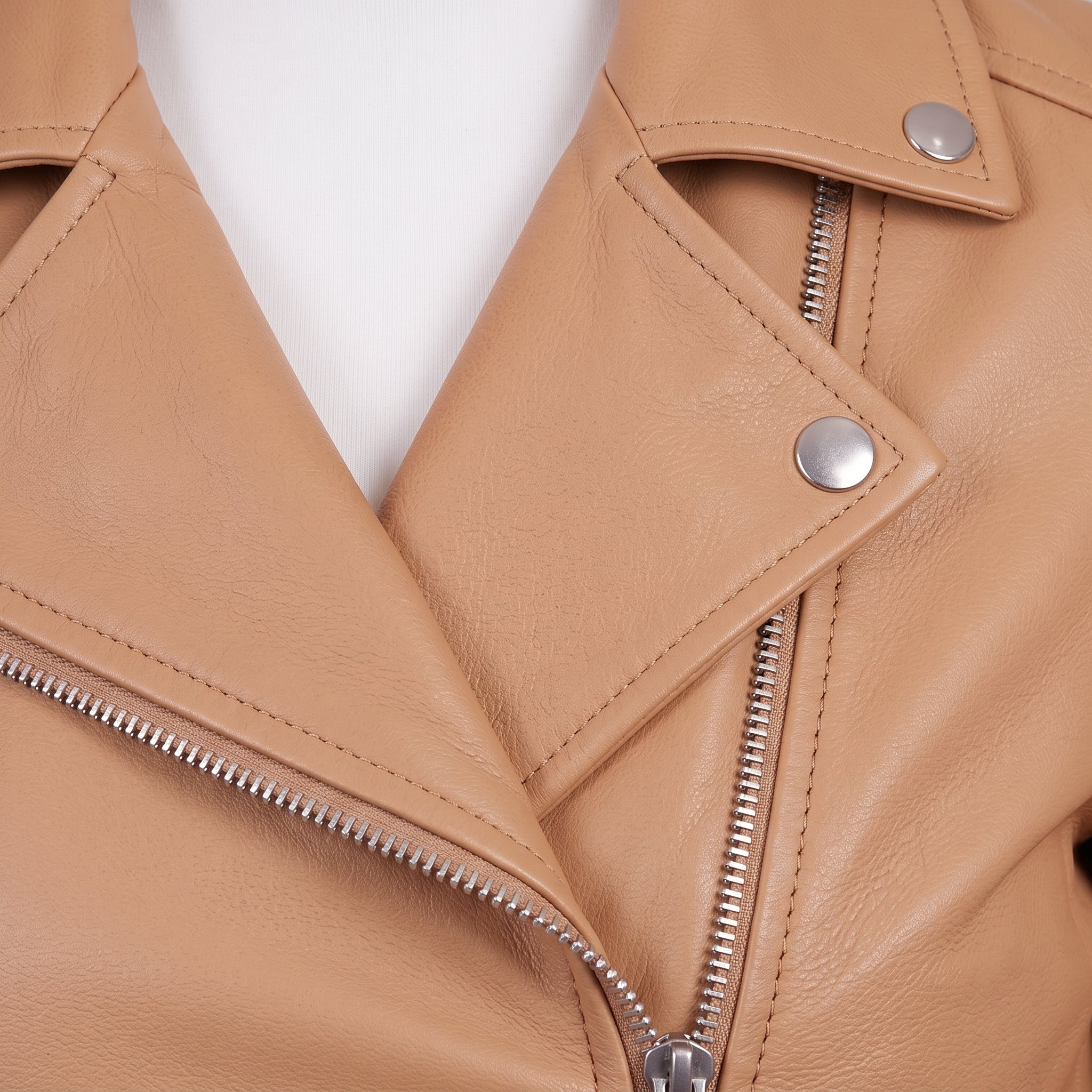 Women's Tan Asymmetric Zip Leather Biker Jacket — Mortimer
