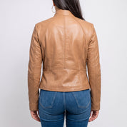 Women's Tan Asymmetric Zip Leather Biker Jacket — Shelley