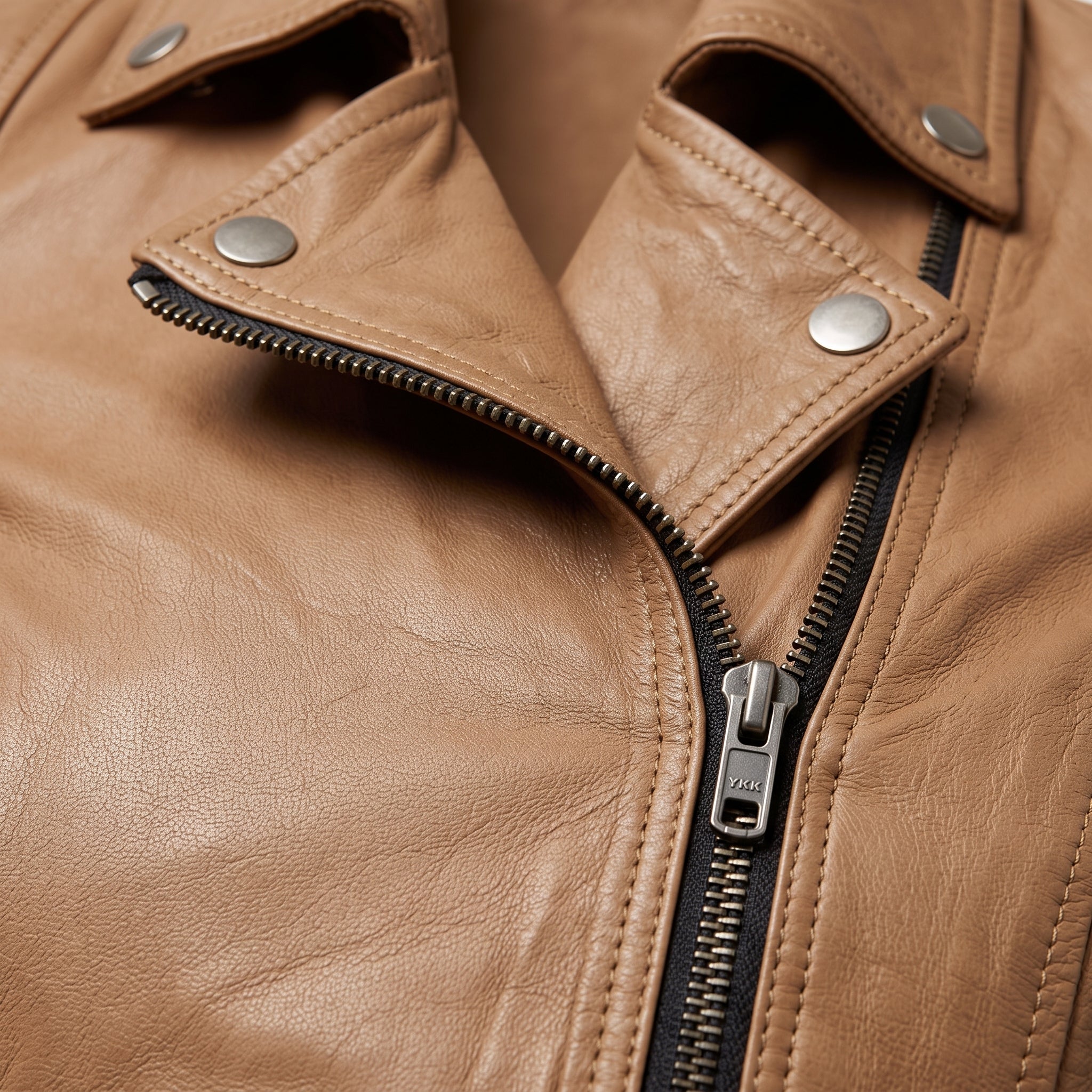 Women's Tan Asymmetric Zip Leather Biker Jacket — Yarmouth