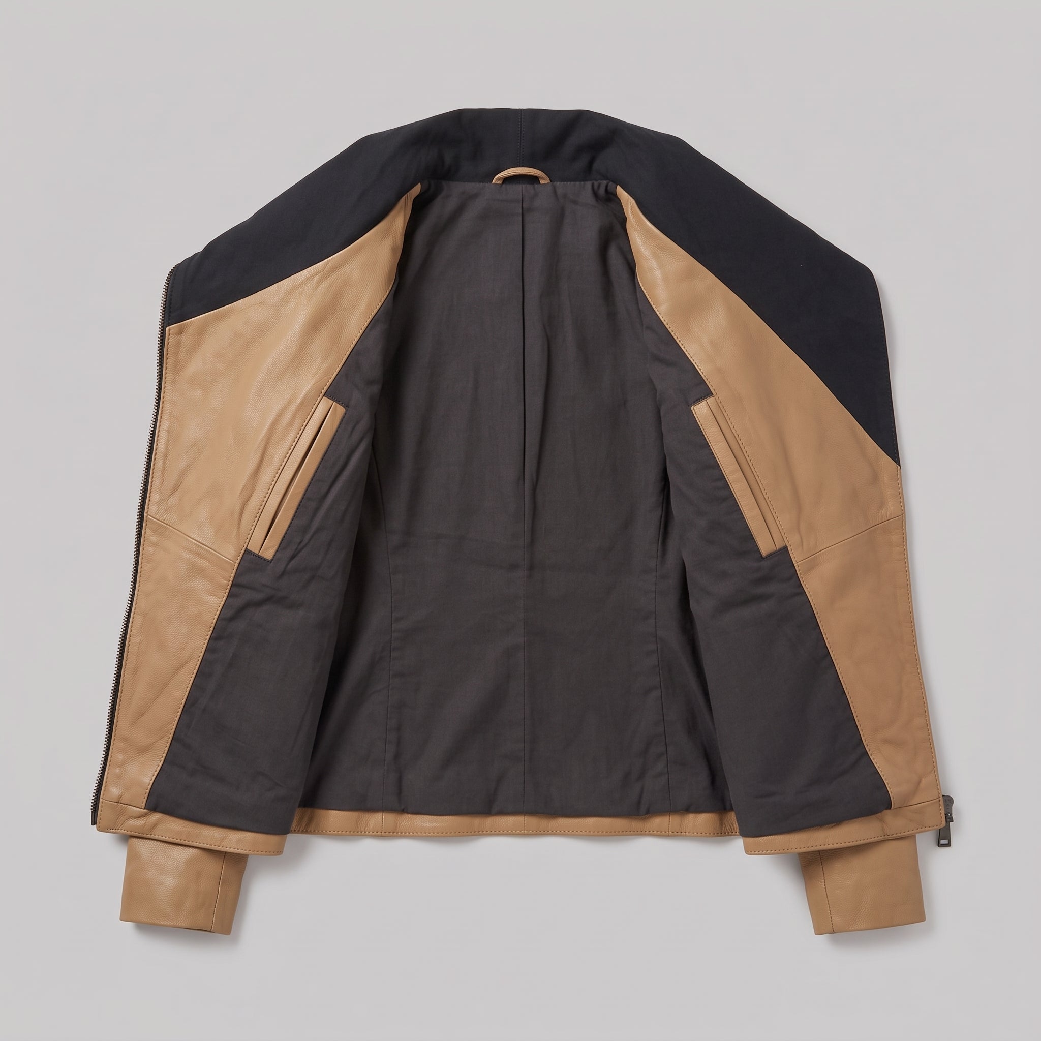 Women's Tan Asymmetrical Zip Leather Biker Jacket — Livingstone