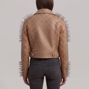 Women's Tan Cropped Leather Perfecto Biker Jacket — Ayrton