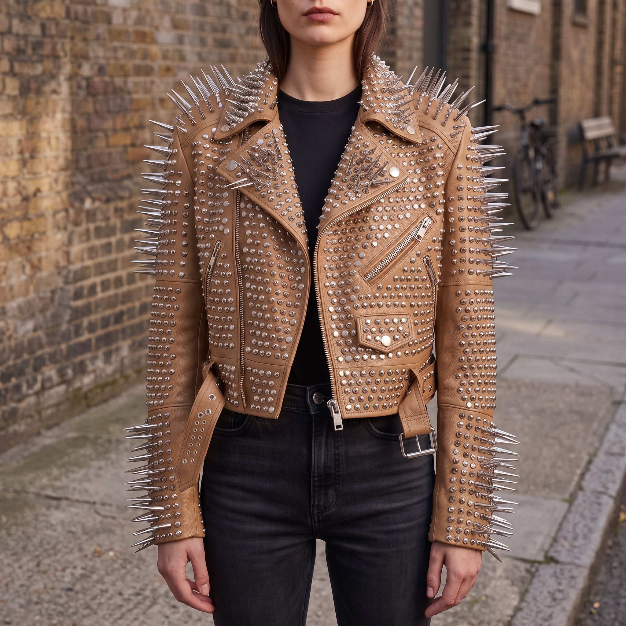 Women's Tan Cropped Leather Perfecto Biker Jacket — Ayrton