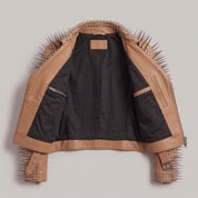 Women's Tan Cropped Leather Perfecto Biker Jacket — Ayrton