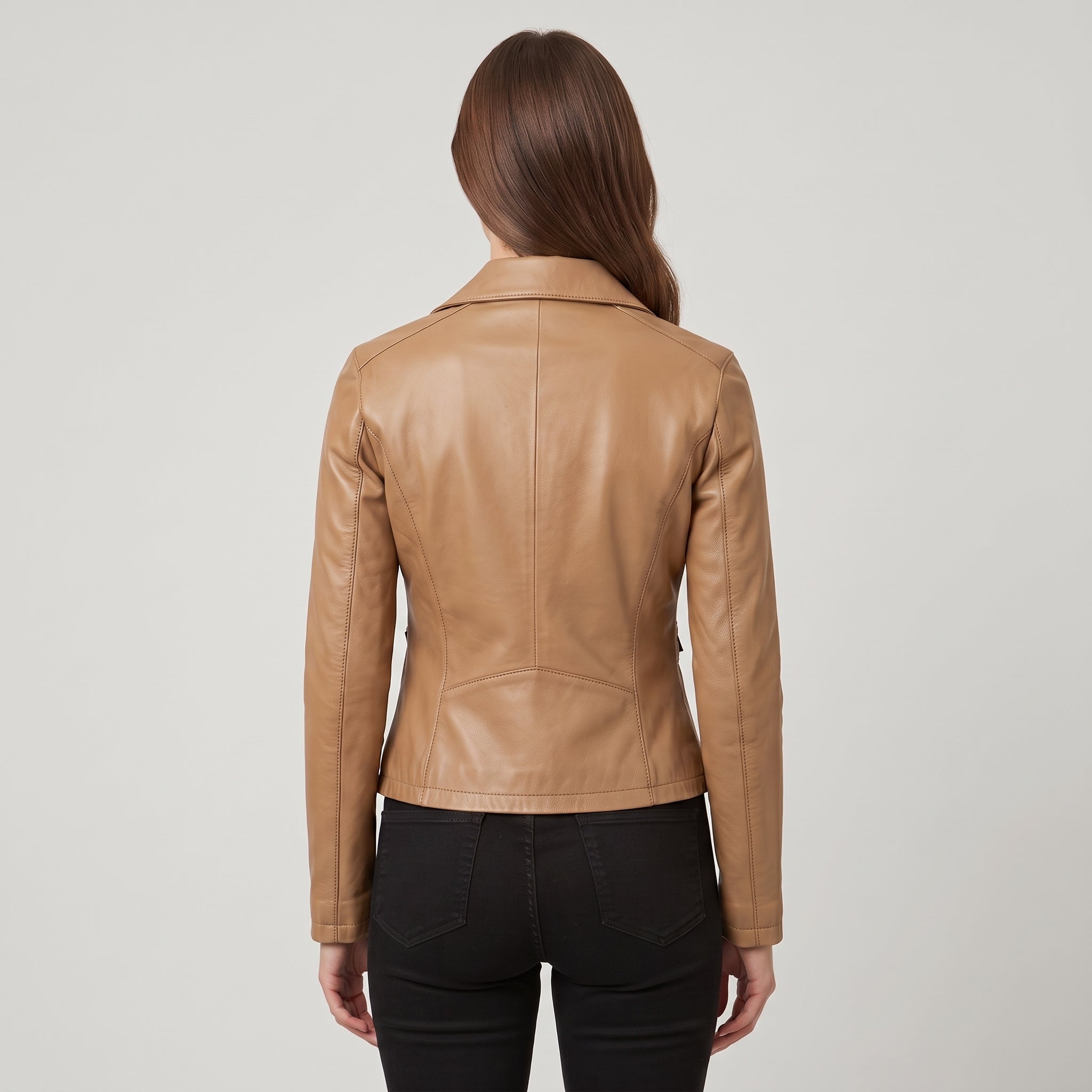 Women's Tan Frill Detail Leather Biker Jacket — Alcester