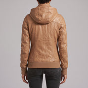 Women's Tan Hooded Leather Bomber Jacket — Arnott