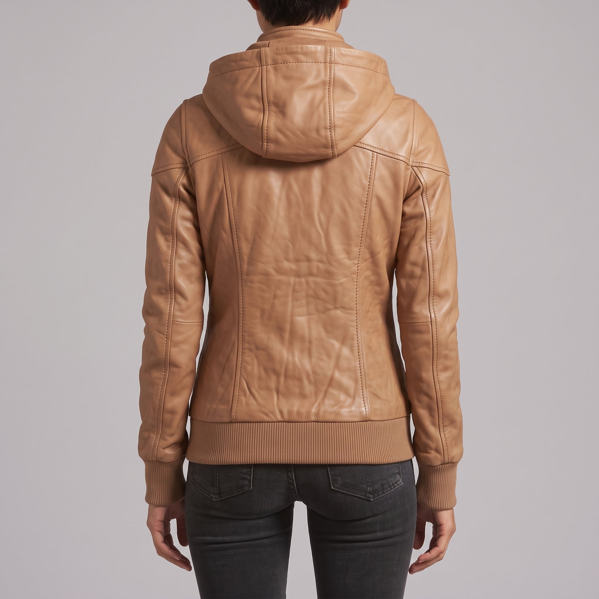 Women's Tan Hooded Leather Bomber Jacket — Arnott