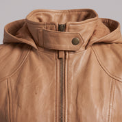 Women's Tan Hooded Leather Bomber Jacket — Arnott