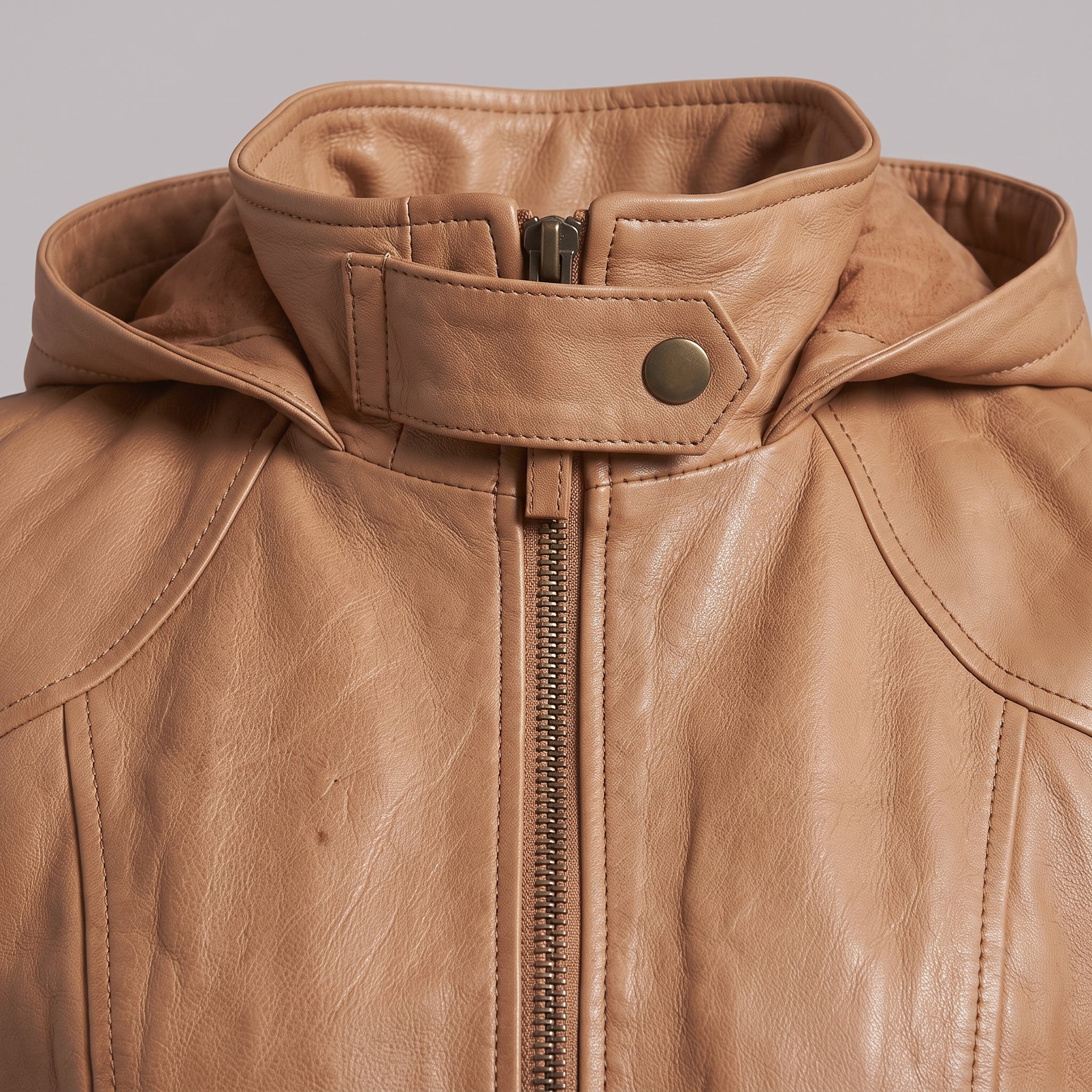 Women's Tan Hooded Leather Bomber Jacket — Arnott