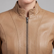 Women's Tan Leather Biker Jacket — Ackridge