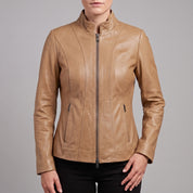 Women's Tan Leather Biker Jacket — Ackridge
