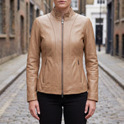Women's Tan Leather Biker Jacket — Ackridge