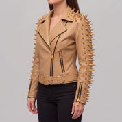 Women's Tan Leather Biker Jacket — Acley
